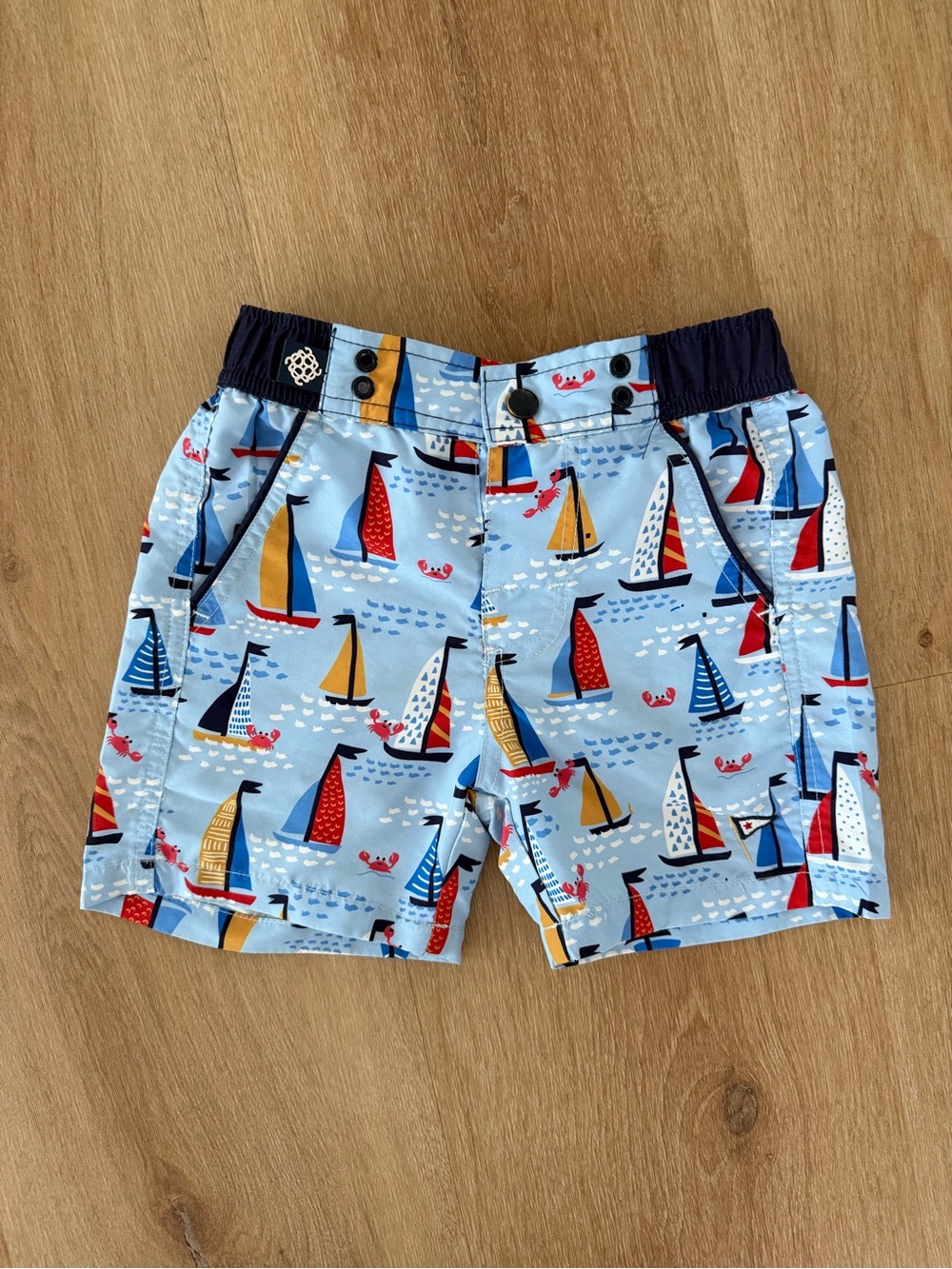 Andy & Evan Light Blue Sailboat Shorts with Red & Yellow Accents